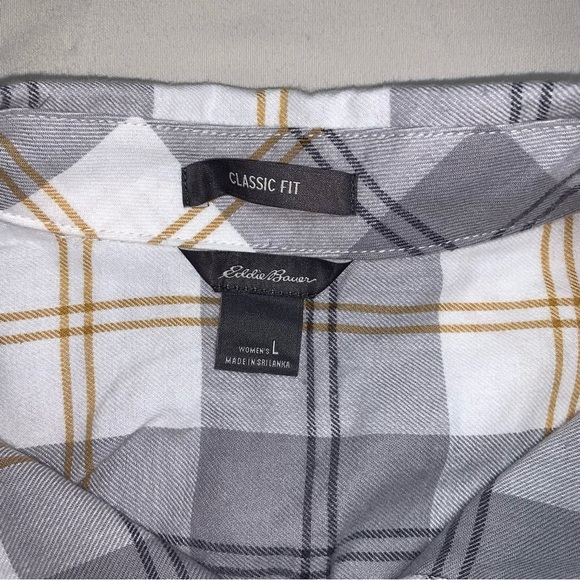 EDDIE BAUER Plaid Flannel Shirt Womens Large Grey Western Country Fall Cozy Soft - Picture 5 of 9